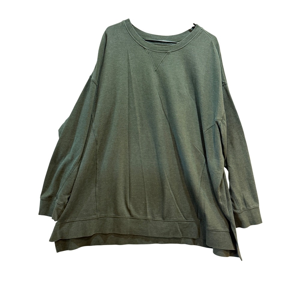 Terra &Sky Womens 4X Olive Green Crewneck Sweatshirt Oversized V-Stitch Pullover